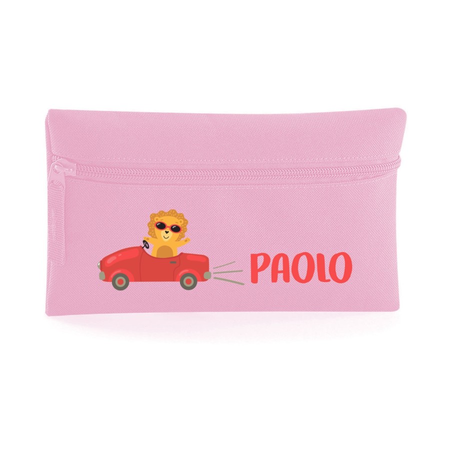 Astuccio personalizzato con nome leone in macchina Animali