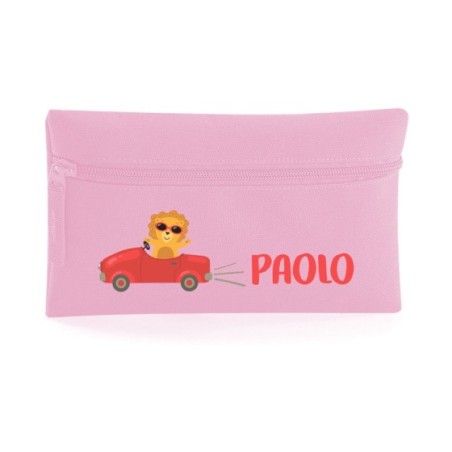 Astuccio personalizzato con nome leone in macchina Animali
