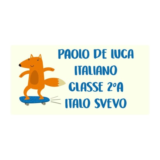 Etichette adesive personalizzate con nome volpe sullo skateboard per quaderni e libri Animali 2