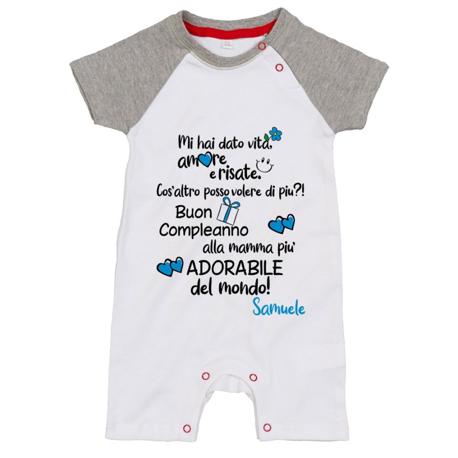 Pagliaccetto neonato personalizzato con nome buon compleanno alla mamma più adorabile del mondo Per la mamma
