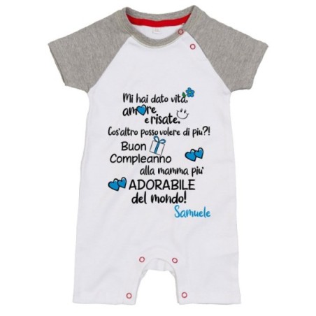 Pagliaccetto neonato personalizzato con nome buon compleanno alla mamma più adorabile del mondo Per la mamma