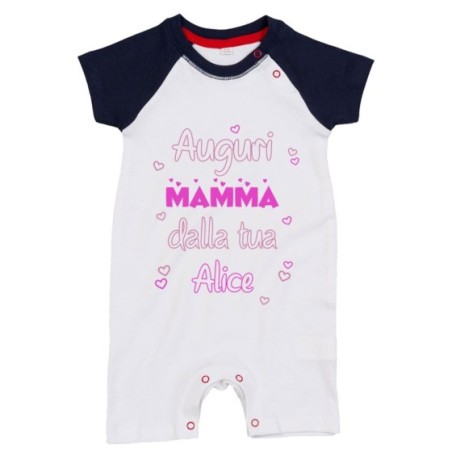 Pagliaccetto neonata personalizzato con nome auguri mamma...