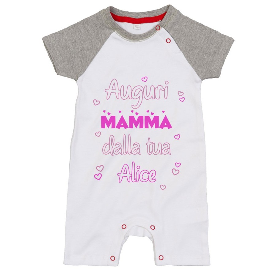 Pagliaccetto neonata personalizzato con nome auguri mamma dalla tua Per la mamma