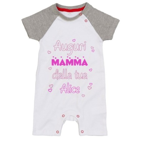 Pagliaccetto neonata personalizzato con nome auguri mamma dalla tua Per la mamma