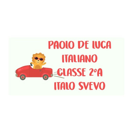 Etichette adesive personalizzate con nome leone in macchina per quaderni e libri  Animali 2