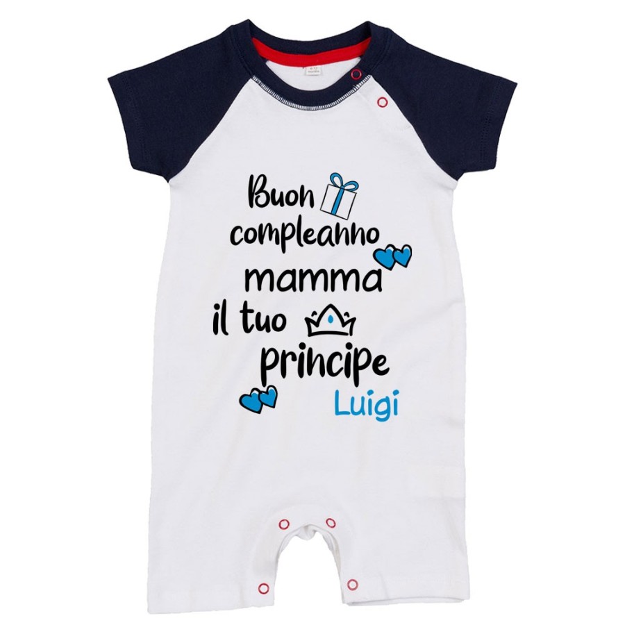 Pagliaccetto neonato personalizzato con nome buon compleanno mamma il tuo principe Per la mamma