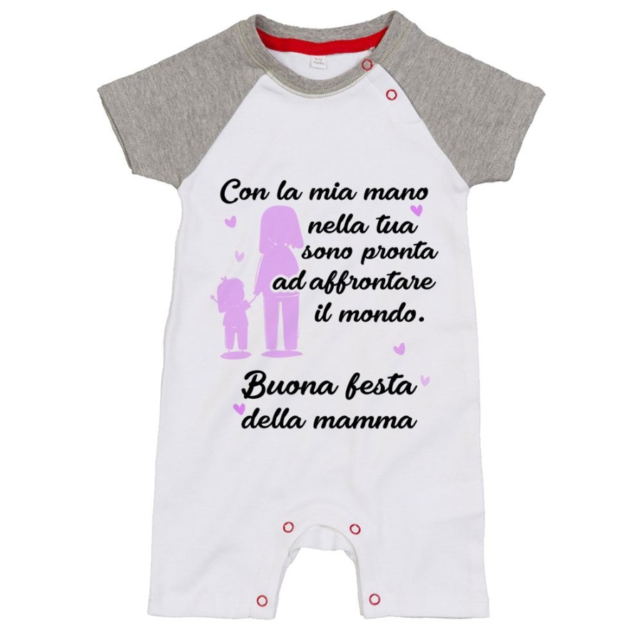 Pagliaccetto neonato con la mia mano nella tua sono pronta ad affrontare il mondo Per la mamma