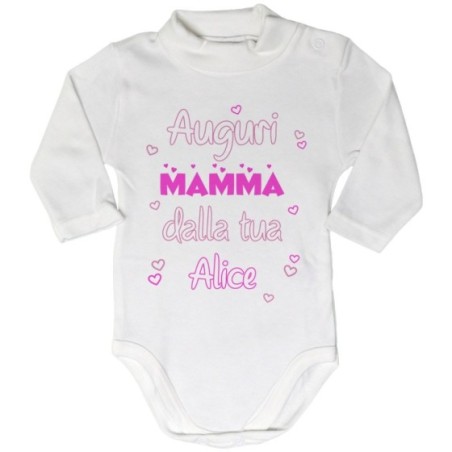 Body lupetto neonata personalizzato con nome auguri mamma...