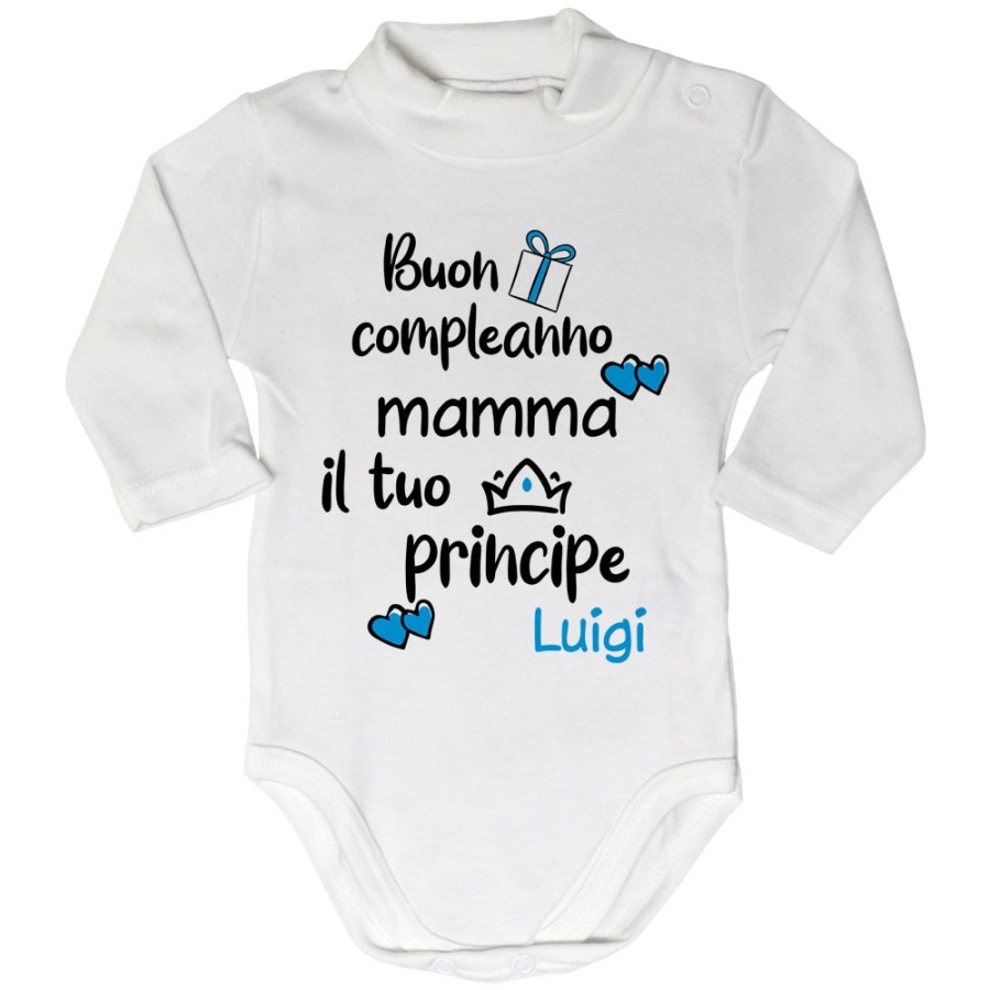 Body lupetto neonato personalizzato con nome buon compleanno mamma il tuo principe Per la mamma