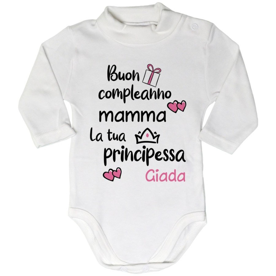 Body lupetto neonato personalizzato con nome buon compleanno mamma il tuo principe Per la mamma