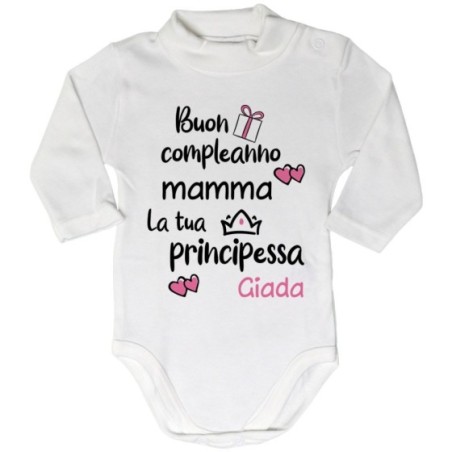 Body lupetto neonato personalizzato con nome buon compleanno mamma il tuo principe Per la mamma