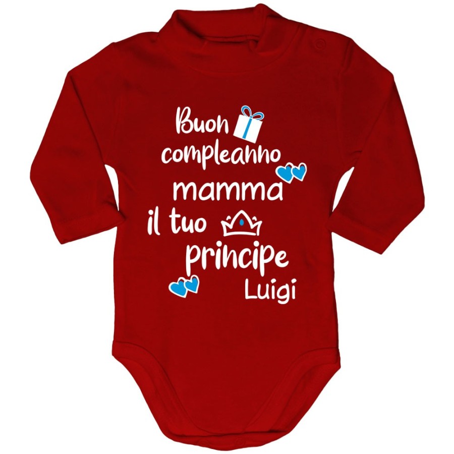 Body lupetto neonato personalizzato con nome buon compleanno mamma il tuo principe Per la mamma