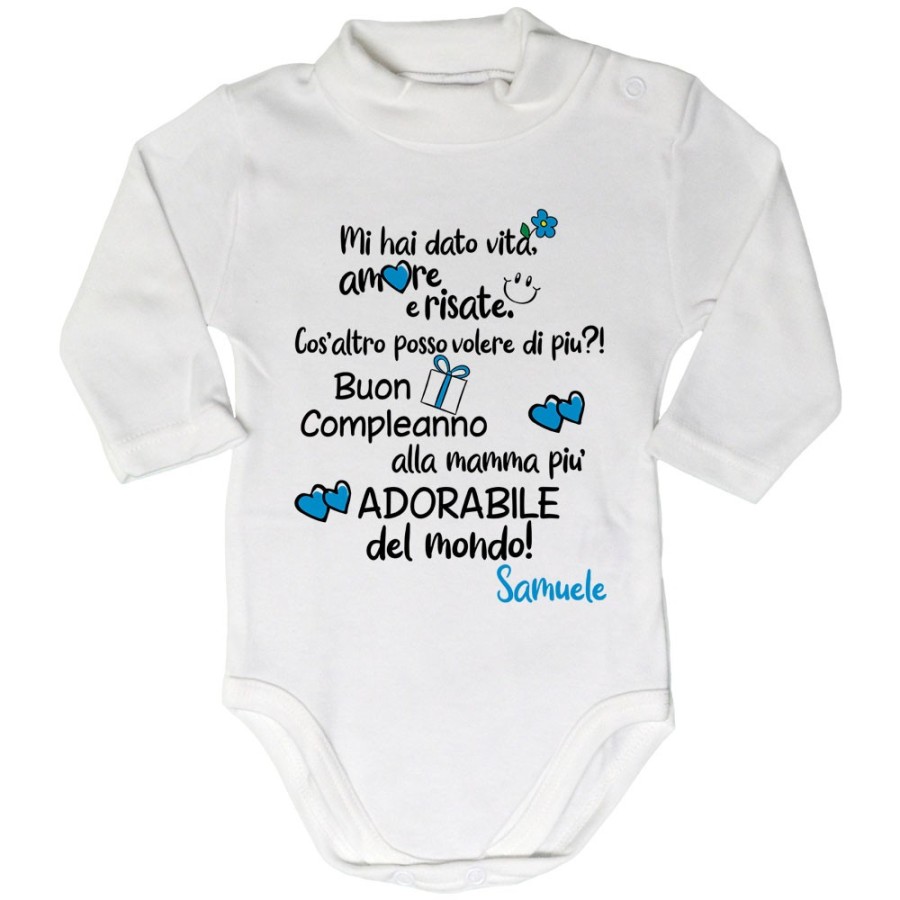 Body lupetto neonato personalizzato con nome buon compleanno alla mamma più adorabile del mondo Per la mamma