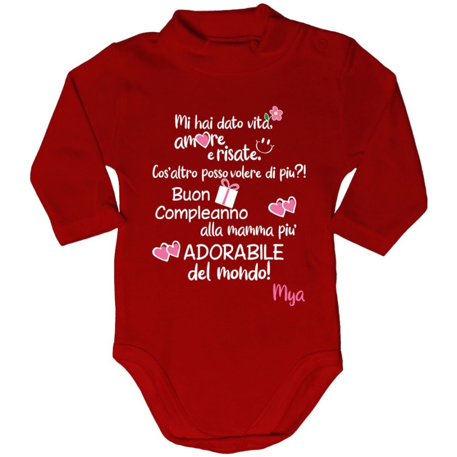 Body lupetto neonato personalizzato con nome buon compleanno alla mamma più adorabile del mondo Per la mamma