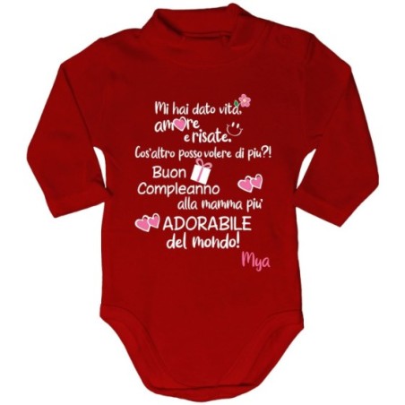 Body lupetto neonato personalizzato con nome buon compleanno alla mamma più adorabile del mondo Per la mamma