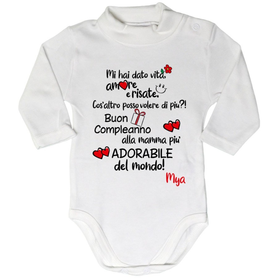 Body lupetto neonato personalizzato con nome buon compleanno alla mamma più adorabile del mondo Per la mamma