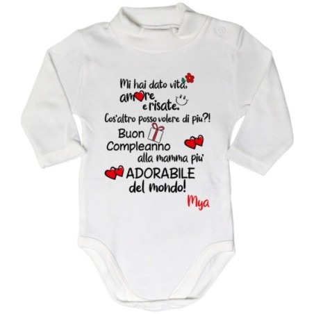 Body lupetto neonato personalizzato con nome buon compleanno alla mamma più adorabile del mondo Per la mamma