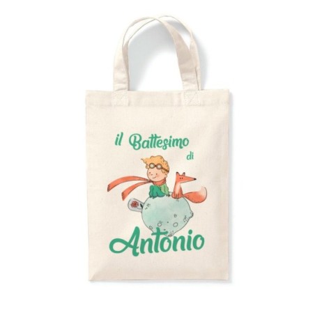Shopper personalizzata con nome il mio battesimo a tema piccolo principe sulla luna Battesimo