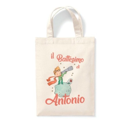 Shopper personalizzata con nome il mio battesimo a tema piccolo principe cannocchiale Battesimo
