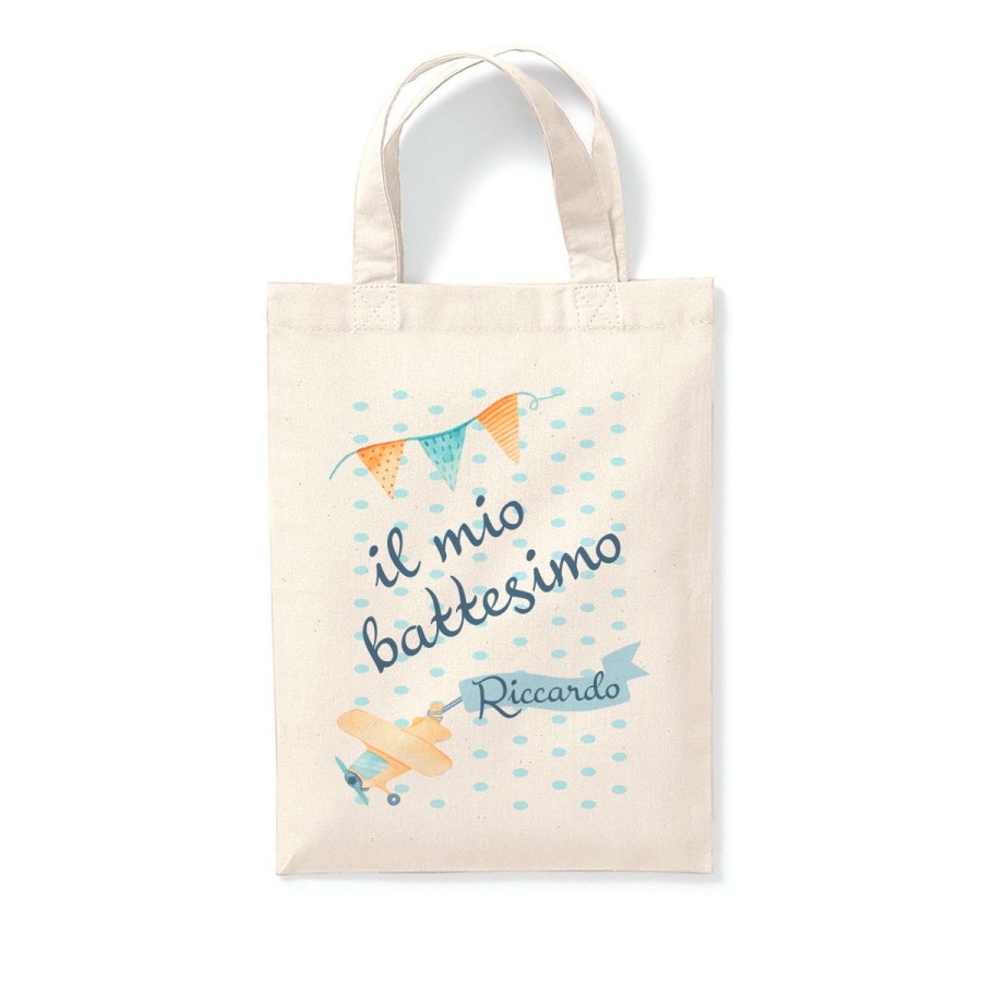 Shopper personalizzata con nome il mio battesimo a tema aereoplanino Battesimo