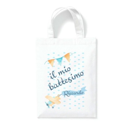 Shopper personalizzata con nome il mio battesimo a tema aereoplanino Battesimo