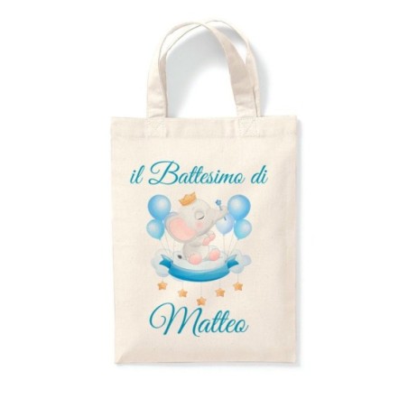 Shopper personalizzata con nome il battesimo di a tema elefantino Battesimo