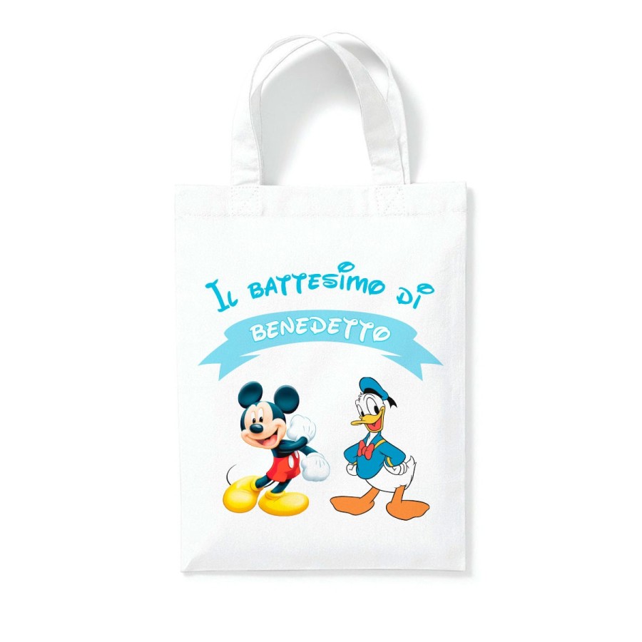Shopper personalizzata con nome il battesimo di con paperino e topolino Battesimo