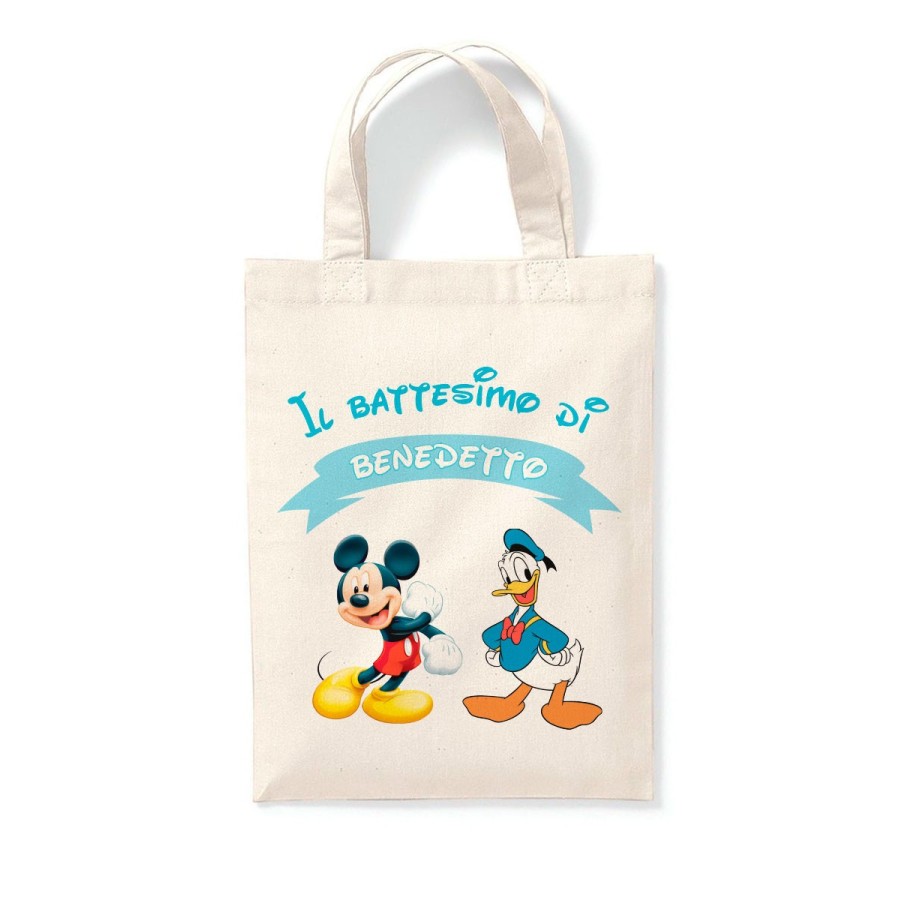 Shopper personalizzata con nome il battesimo di con paperino e topolino Battesimo