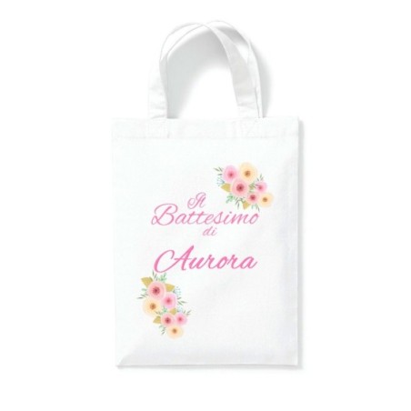 Shopper personalizzata con nome il battesimo di con fiori...