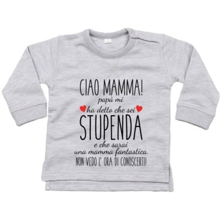 Felpa neonato ciao mamma papà mi ha detto che sei...
