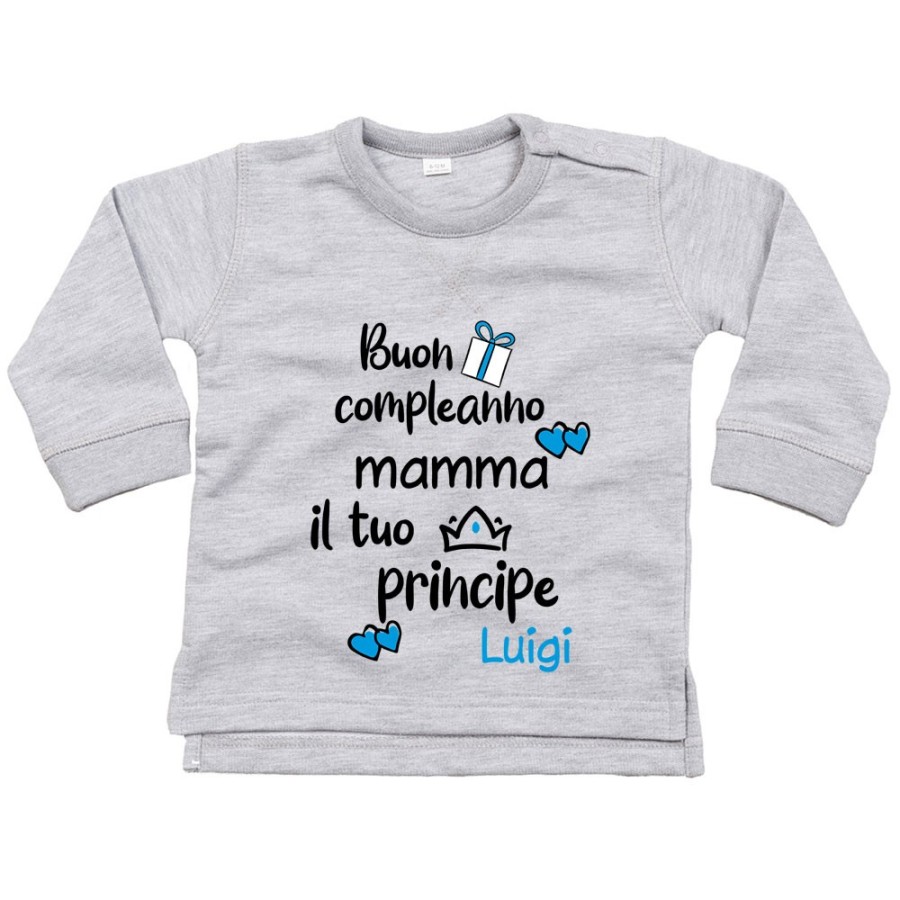 Felpa neonato personalizzata con nome buon compleanno mamma il tuo principe Per la mamma