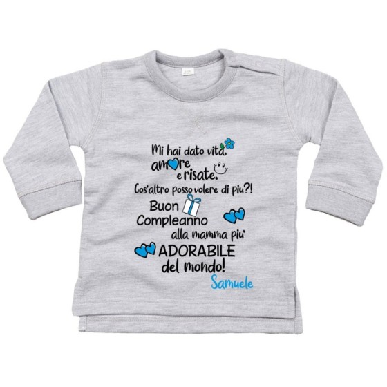 Felpa neonato personalizzata con nome buon compleanno alla mamma più adorabile del mondo Per la mamma