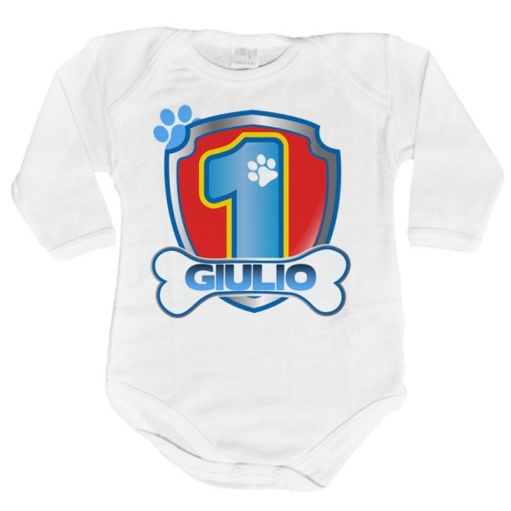 Body neonato personalizzato con nome festa a tema paw patrol Compleanno