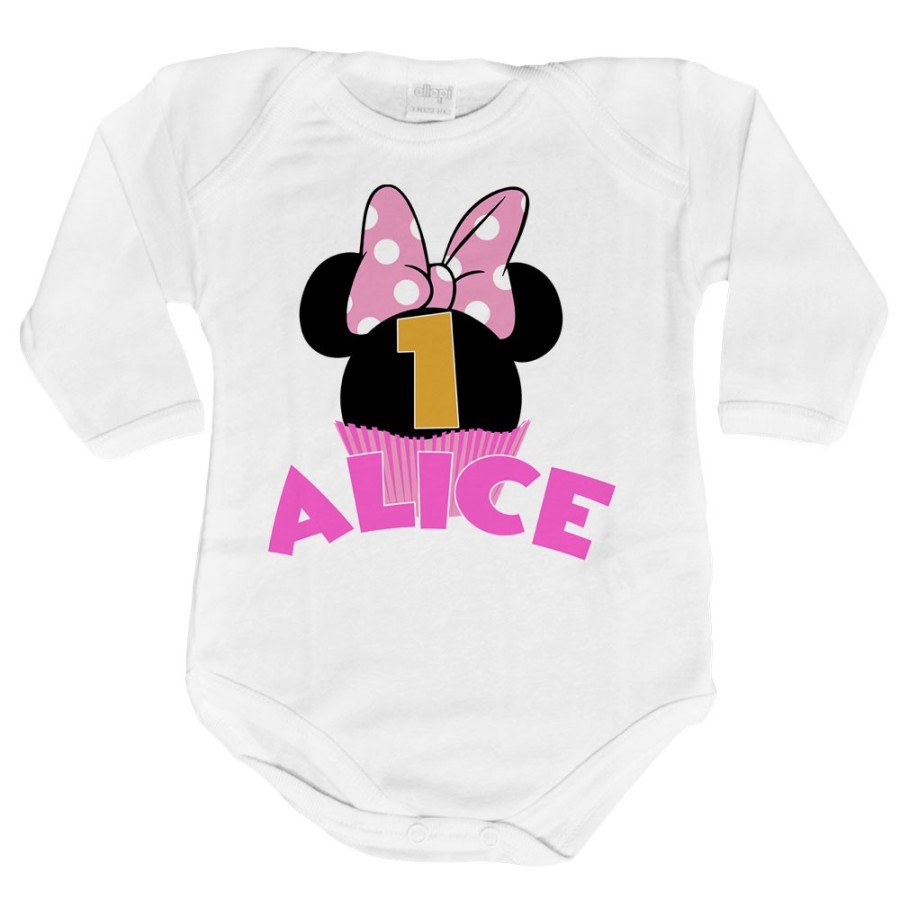 Body neonato personalizzato con nome festa a tema minnie cupcake Compleanno