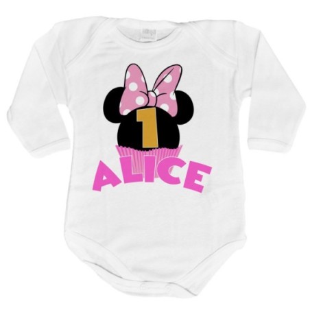 Body neonato personalizzato con nome festa a tema minnie...