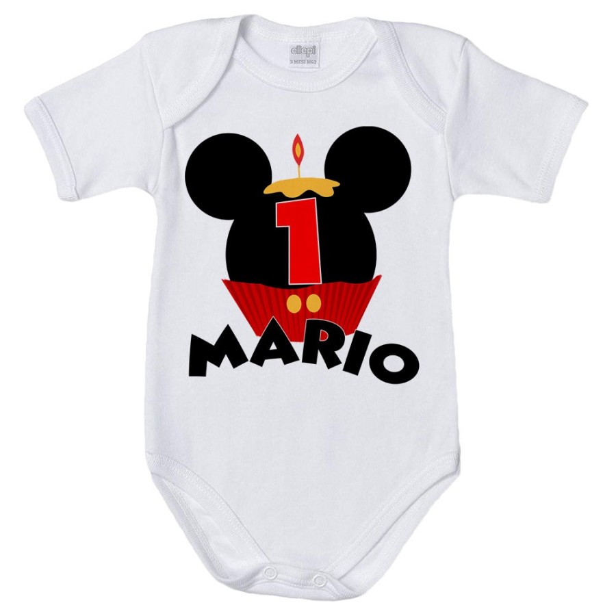 Body neonato personalizzato con nome festa a tema topolino cupcake Compleanno