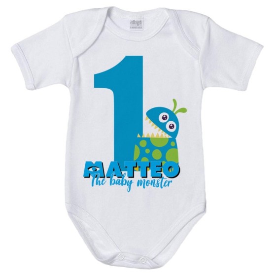 Body neonato personalizzato con nome festa a tema monster e co Compleanno