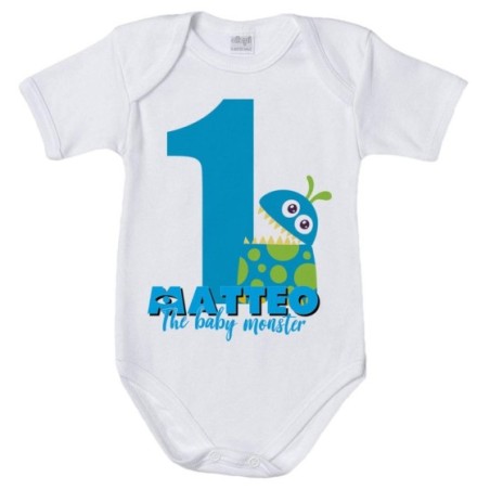 Body neonato personalizzato con nome festa a tema monster...