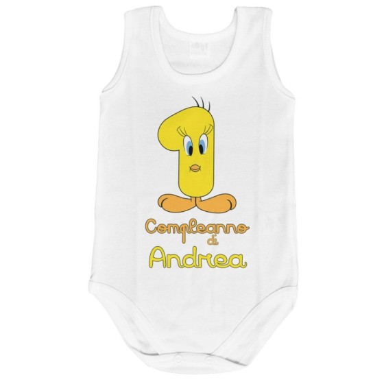 Body neonato personalizzato con nome festa a tema titti Compleanno