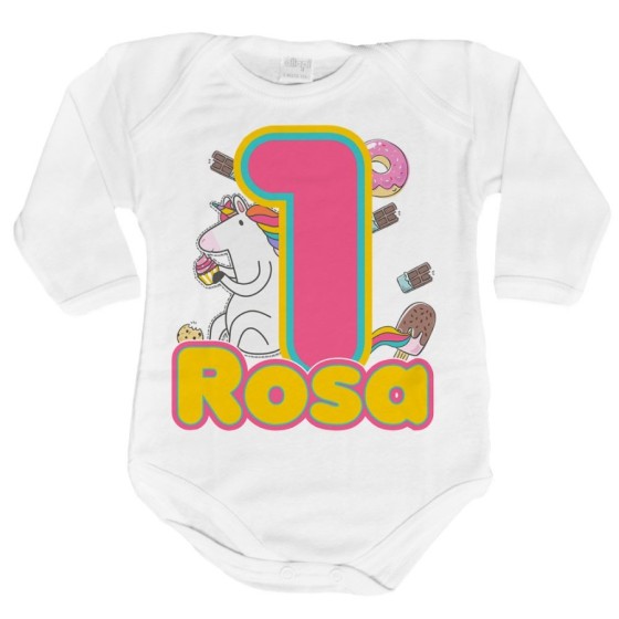 Body neonato personalizzato con nome festa a tema unicorno con dolciumi Compleanno