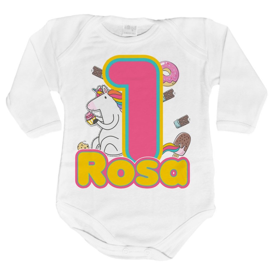 Body neonato personalizzato con nome festa a tema unicorno con dolciumi Compleanno