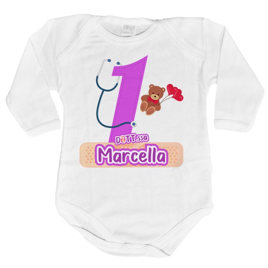 Body neonato personalizzato con nome festa a tema dottoressa peluche Compleanno