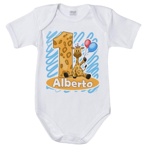 Body neonato personalizzato con nome festa a tema giraffa con palloncini Compleanno