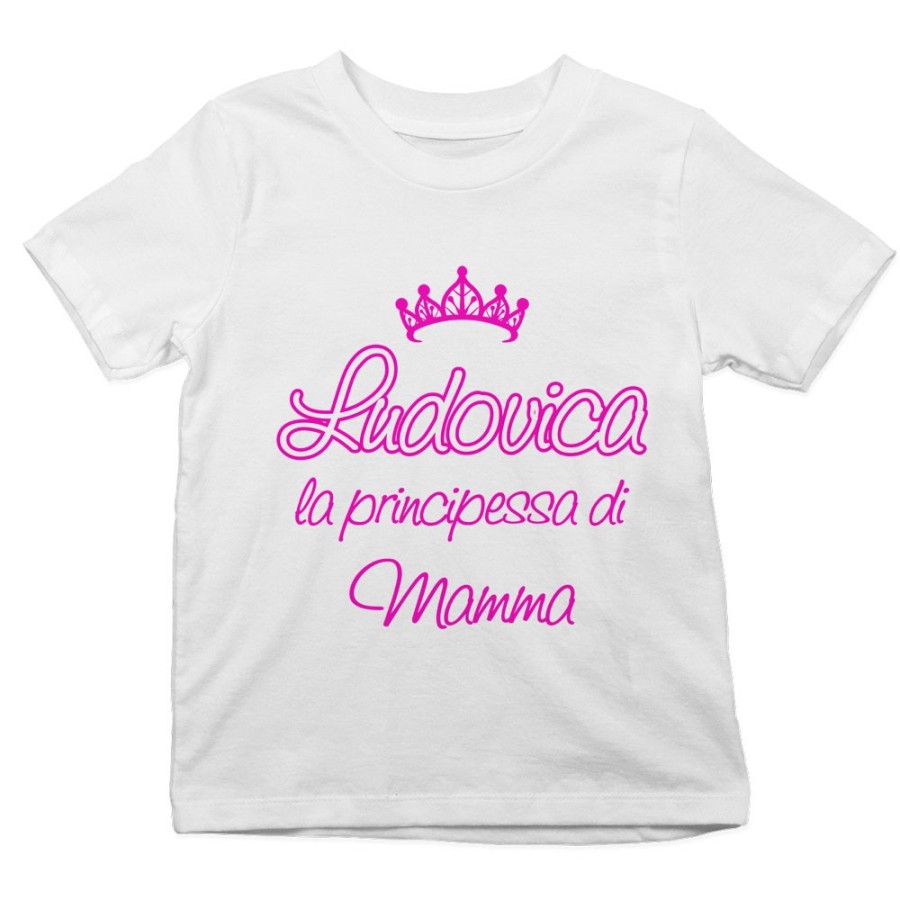 T-shirt bambino personalizzata con nome il principe di mamma la principessa di mamma e corona Per la mamma