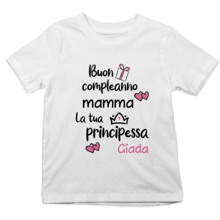 T-shirt bambino personalizzata con nome buon compleanno mamma il tuo principe Per la mamma