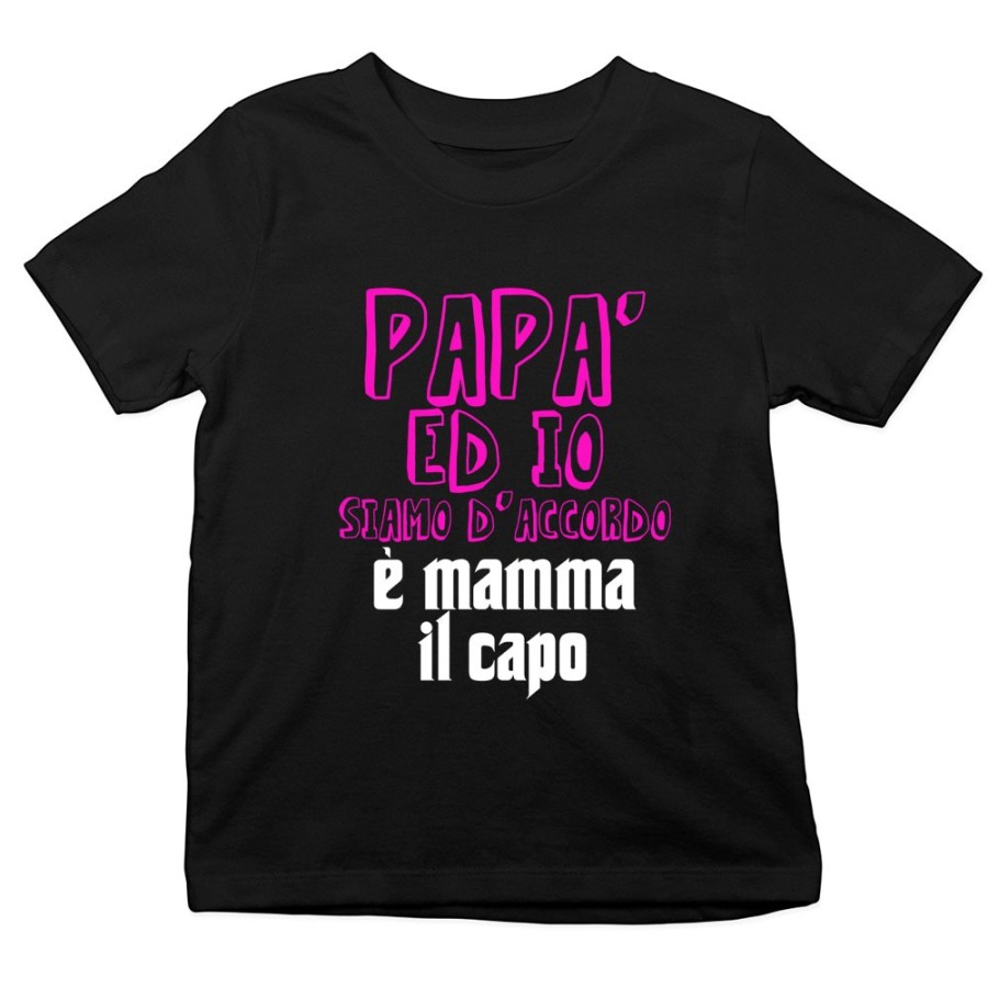 T-shirt bambino papà ed io siamo d'accordo è mamma il capo Per la mamma