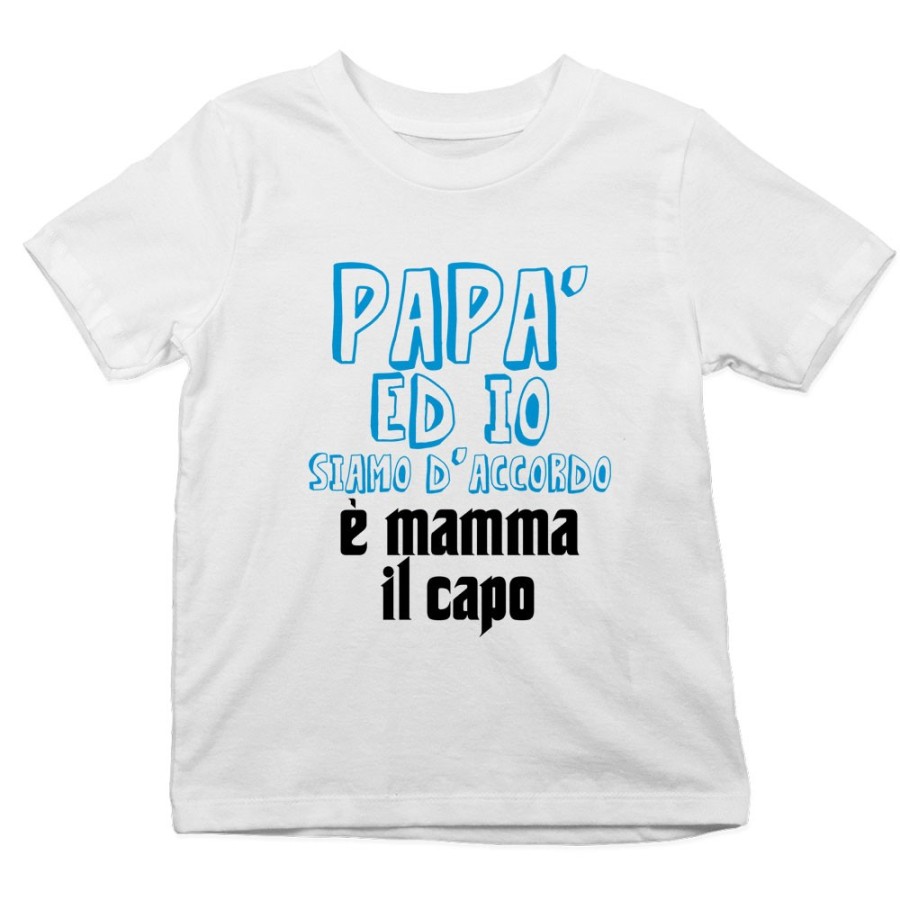 T-shirt bambino papà ed io siamo d'accordo è mamma il capo Per la mamma
