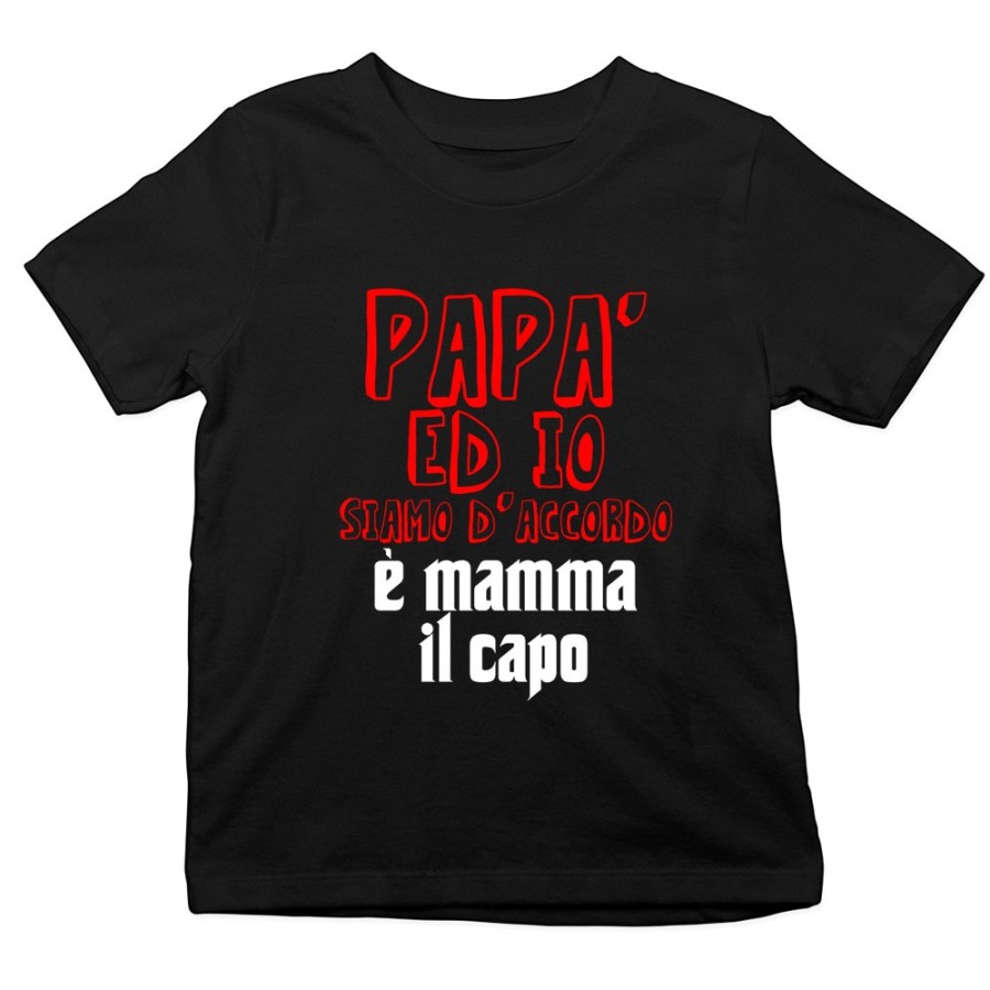 T-shirt bambino papà ed io siamo d'accordo è mamma il capo Per la mamma