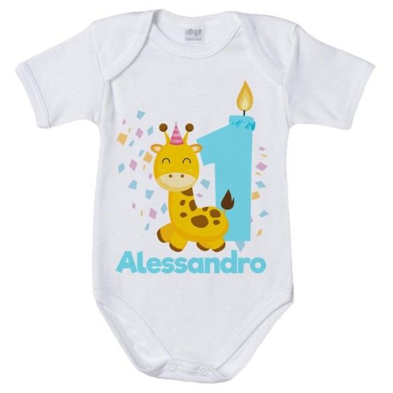Body neonato personalizzato con nome festa a tema giraffa e coriandoli Compleanno