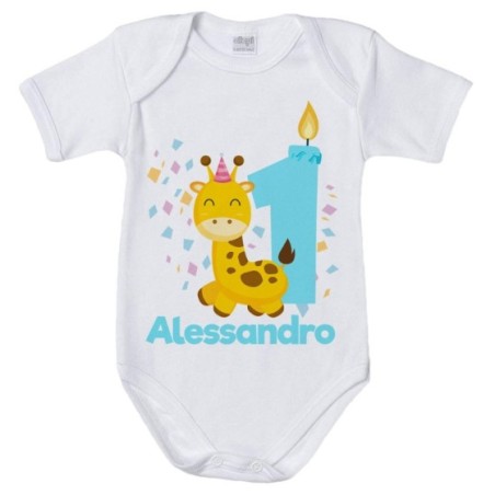Body neonato personalizzato con nome festa a tema giraffa...
